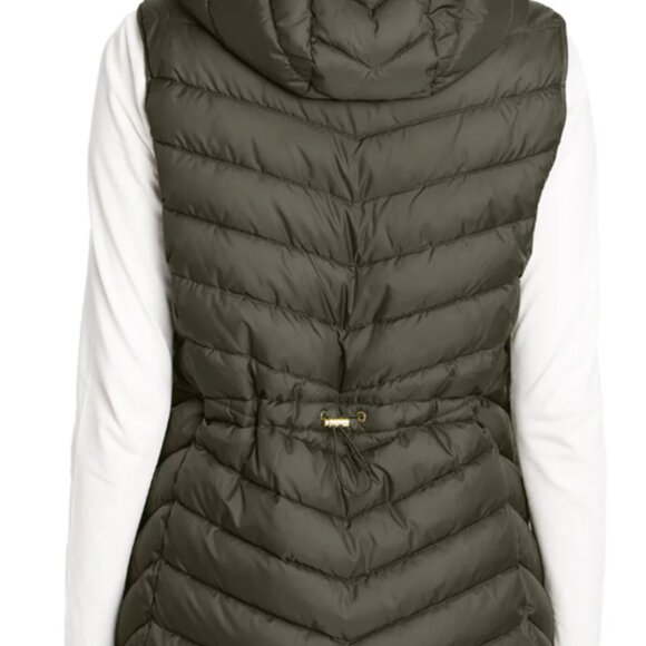 Weatherproof hooded chevron longline puffer vest in army green L large - Picture 2 of 7